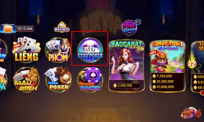 Dễ dàng tìm thấy game bài Stud Poker tại Rikvip